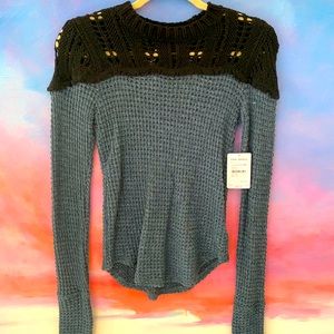 NWT Free People Turquoise knit top with crochet